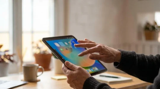 Professional photo editor using multitasking gestures on iPad Pro with multiple app windows visible during creative editing session