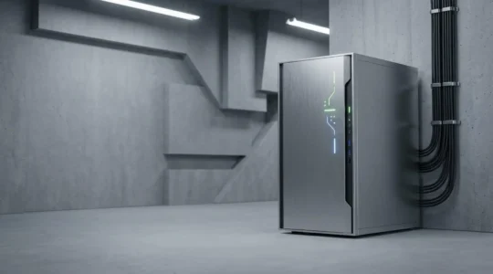 Minimalist server infrastructure workspace showing resource optimization concept