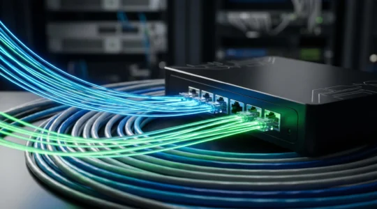 Professional gaming network setup showcasing fiber optic connectivity and low-latency infrastructure for UK gamers