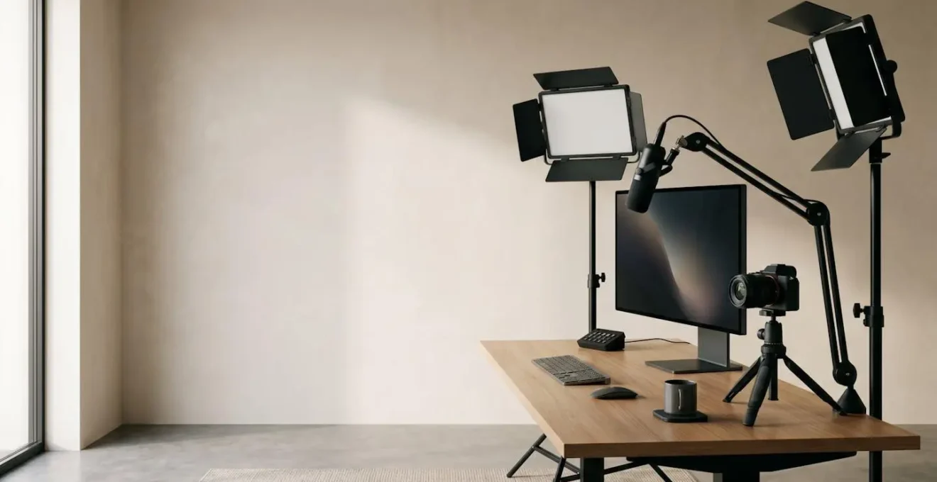 Professional home streaming studio with advanced LED lighting setup and thermal management