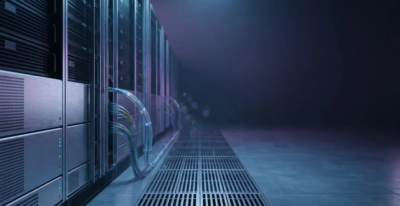 Server infrastructure with data flow representing caching architecture for high-performance systems