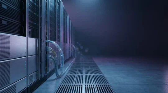 Server infrastructure with data flow representing caching architecture for high-performance systems