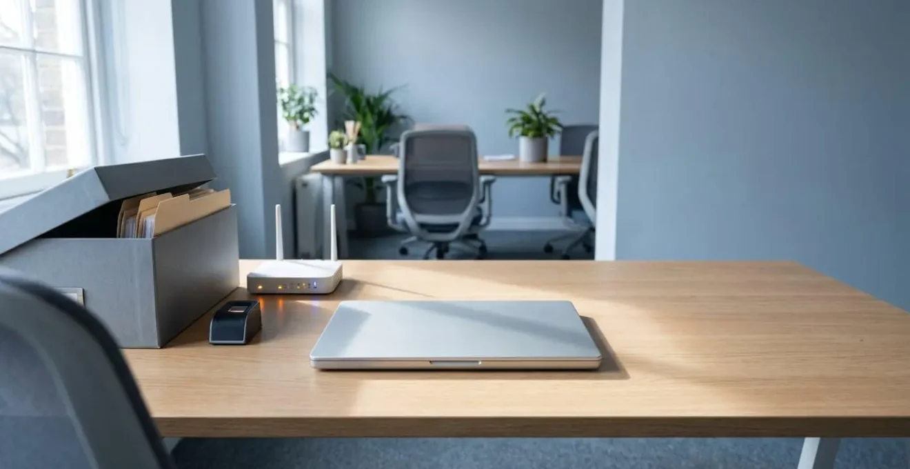 Secure business technology setup demonstrating layered cybersecurity protection for small enterprises