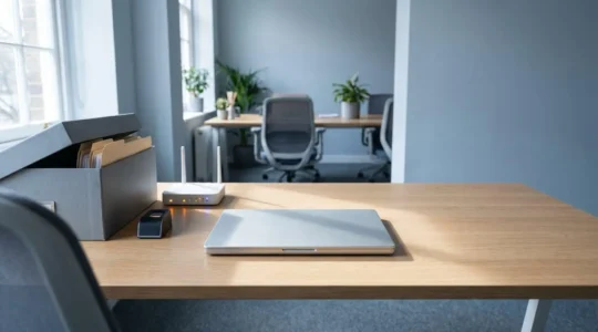 Secure business technology setup demonstrating layered cybersecurity protection for small enterprises